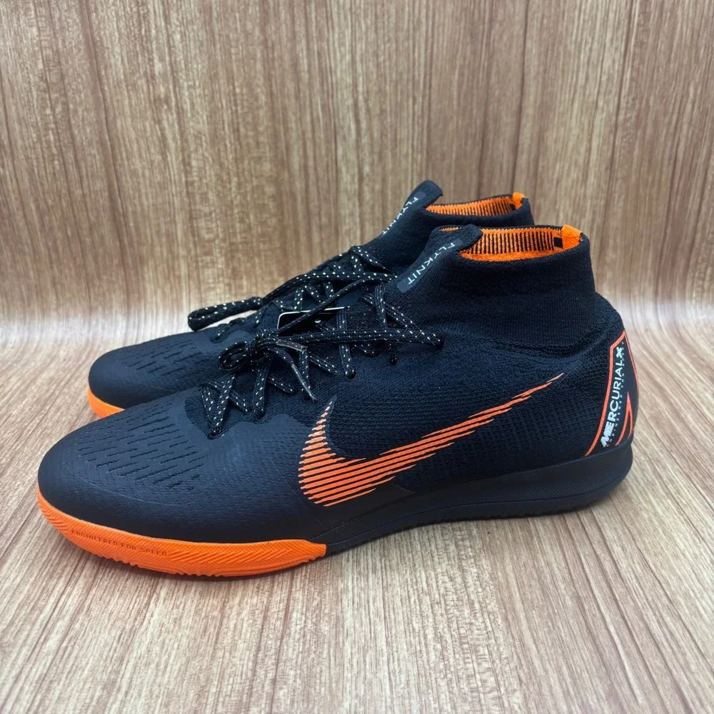 Nike MercurialX Superfly VI Elite IC Men 9.5 Black Orange Soccer Shoe AH7373-081